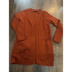 Vero Moda Rust Orange Textured Knit Long Cardigan Sweater Women's Size S